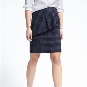 Banana Republic Ruffle Blue Plaid Pencil Skirt